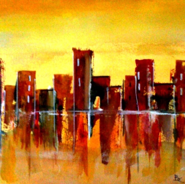 Pintura intitulada "Ville de lumière" por Bernard Courtalon (courtaloni), Obras de arte originais, Aquarela