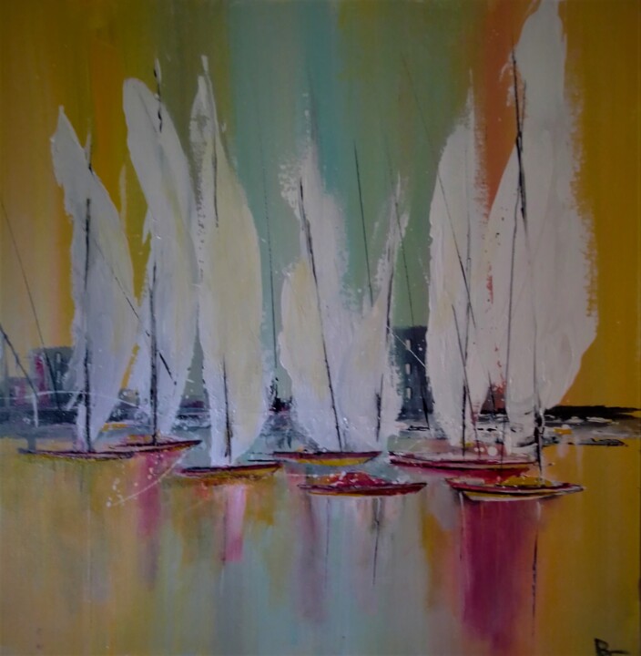 Painting titled "Envolée de voiles" by Bernard Courtalon (courtaloni), Original Artwork, Acrylic