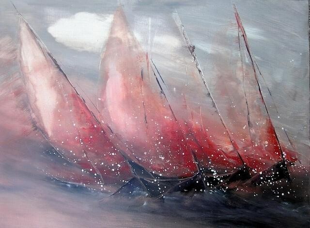 Peinture intitulée "Voiles rouges." par Bernard Courtalon (courtaloni), Œuvre d'art originale, Huile