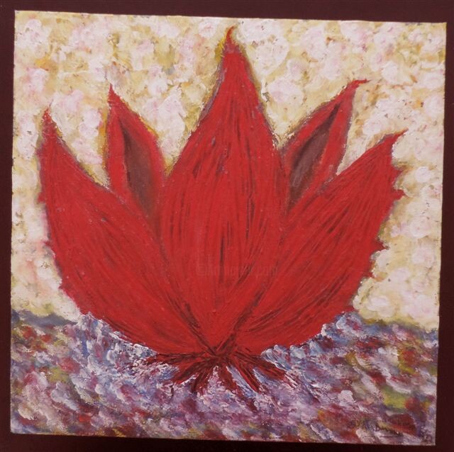 Peinture intitulée "lotus-rouge-28x28x1…" par Bernard Darmon, Œuvre d'art originale, Aquarelle