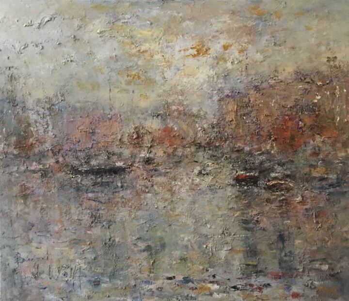 Painting titled ""Canal Amsterdam"" by Bernard De Wolff, Original Artwork, Oil Mounted on Wood Stretcher frame