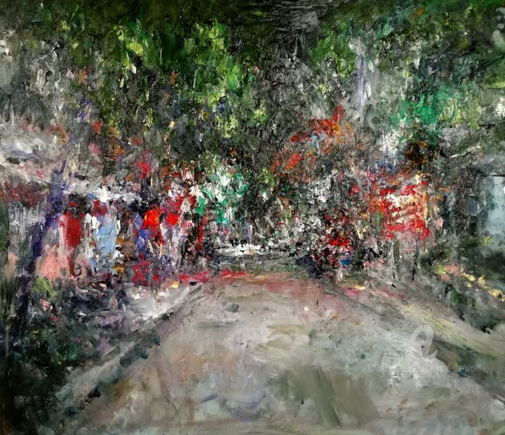 Peinture intitulée ""In the village at…" par Bernard De Wolff, Œuvre d'art originale, Huile