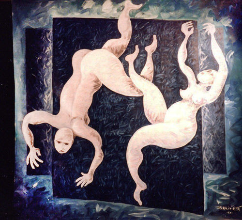Peinture intitulée "chute-de-femmes-" par Bernard Delarivière, Œuvre d'art originale, Huile