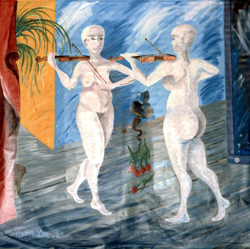 Pintura intitulada "les-jumelle-du-viol…" por Bernard Delarivière, Obras de arte originais, Óleo