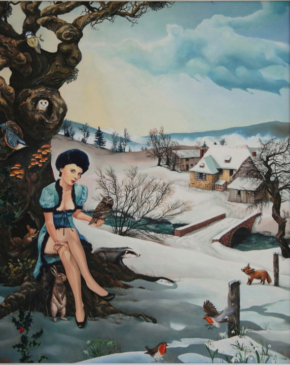 Painting titled "Chimère 6 ou l'hiver" by Bernard Domange, Original Artwork, Oil