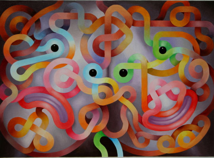 Pintura titulada "Fig.géom.45: Se ren…" por Bernard Domange, Obra de arte original, Oleo