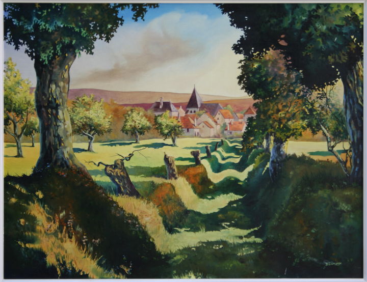 Painting titled "Chemin creux" by Bernard Domange, Original Artwork, Oil