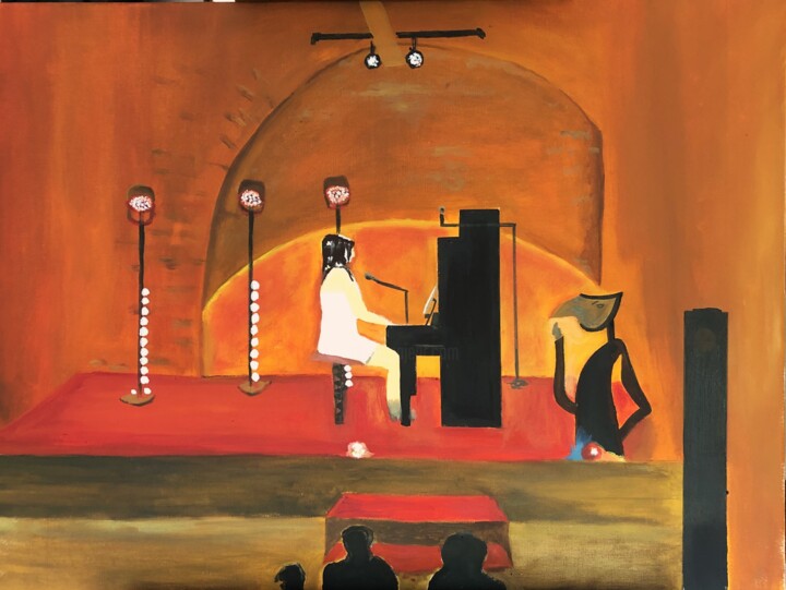 Peinture intitulée "La Pianiste" par Bernard Donnat, Œuvre d'art originale, Huile Monté sur artwork_cat.