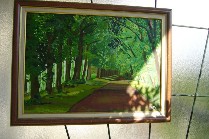 Painting titled "Allée forestière" by Bernard Ducellier, Original Artwork, Oil