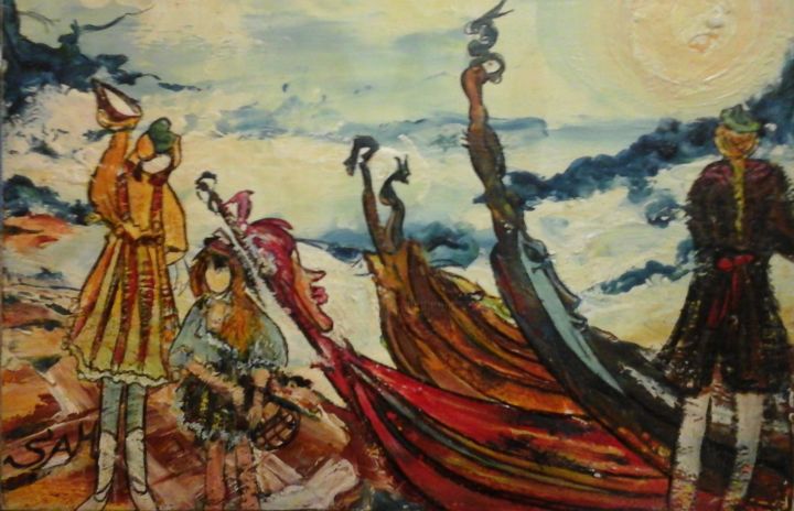 Peinture intitulée "LES VIKINGS" par Sam De Beauregard, Œuvre d'art originale, Gouache