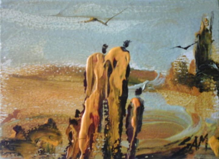 Peinture intitulée "LES HOMMES DES SABL…" par Sam De Beauregard, Œuvre d'art originale, Gouache