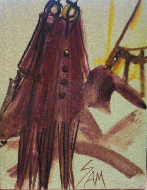 「LES PETITES  SORCIÈ…」というタイトルの絵画 Sam De Beauregardによって, オリジナルのアートワーク, グワッシュ水彩画