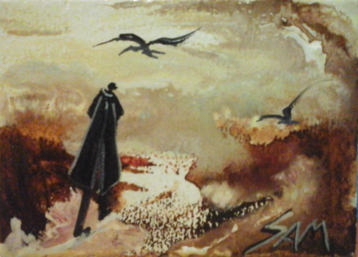 Peinture intitulée "DANS LE CIEL DEUX O…" par Sam De Beauregard, Œuvre d'art originale, Gouache