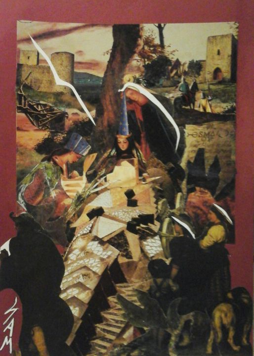 Collages intitulée "QUAND L' OISEAU BLA…" par Sam De Beauregard, Œuvre d'art originale, Collages Monté sur Carton