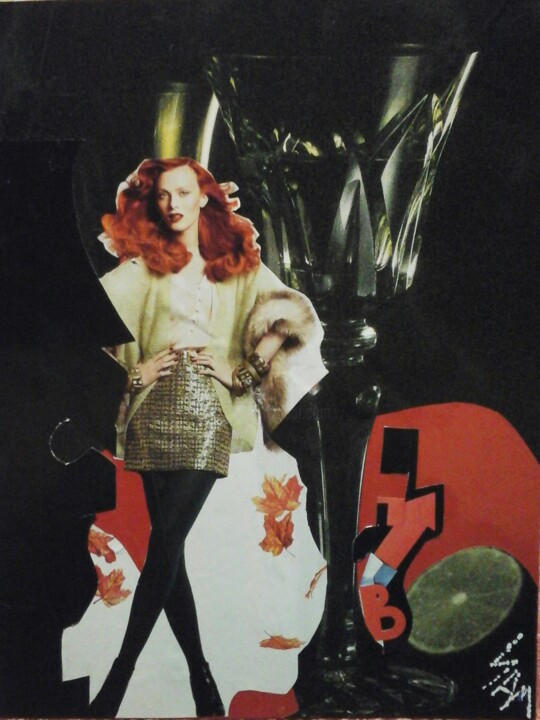 Collages intitulée "BÉATRICE" par Sam De Beauregard, Œuvre d'art originale, Collages Monté sur Carton