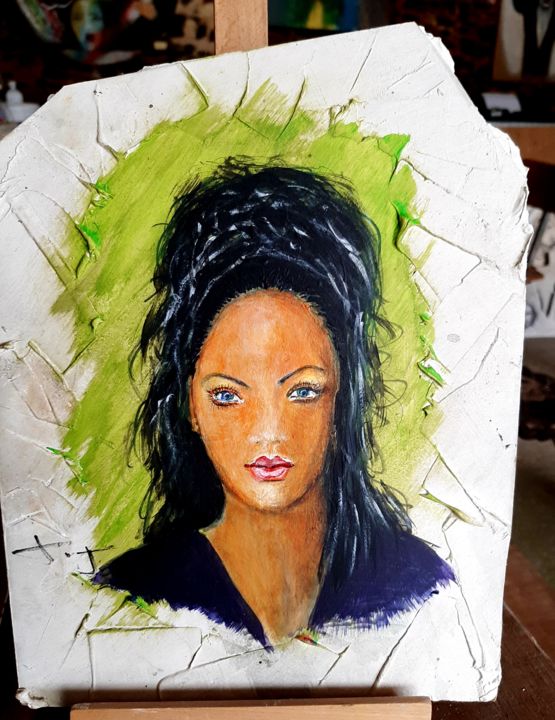 Painting titled "Rihanna" by Bernard Jolly, Original Artwork, Acrylic