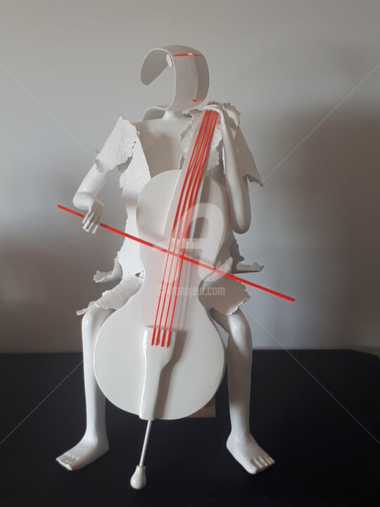 Scultura intitolato "La Vioncelliste" da Bernard Lambot, Opera d'arte originale, Terracotta