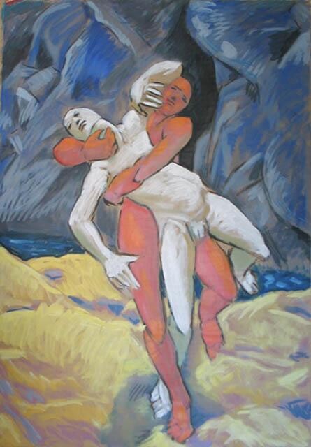 Painting titled "lutteurs" by Bernard Marie Collet, Original Artwork, Oil