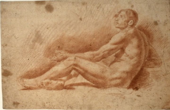 Drawing titled "Homme nu" by Bernard Lalandre, Original Artwork, Ink
