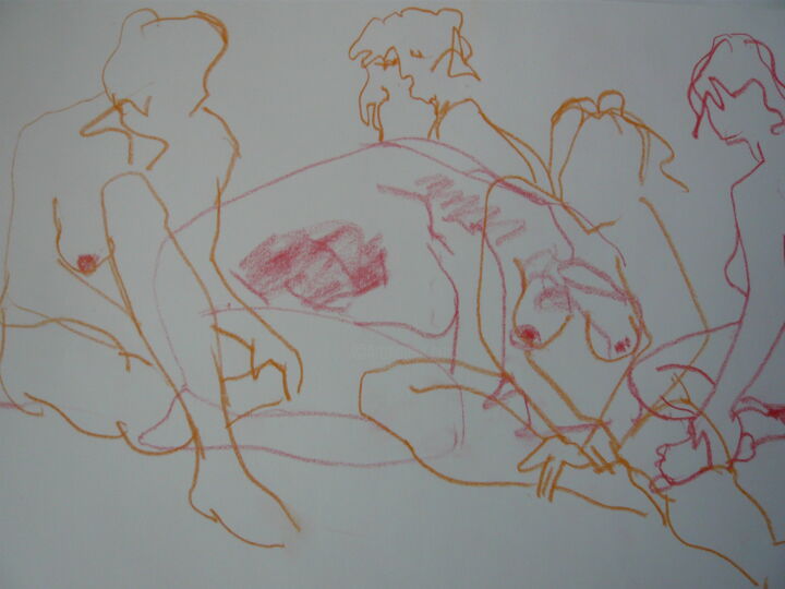 Tekening getiteld "Croquis de nus" door Bernard Moutin, Origineel Kunstwerk