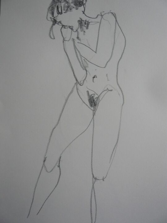 Dessin intitulée "Croquis de nu 2007" par Bernard Moutin, Œuvre d'art originale, Graphite