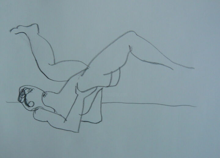 Dessin intitulée "Nu jambes en l'air" par Bernard Moutin, Œuvre d'art originale