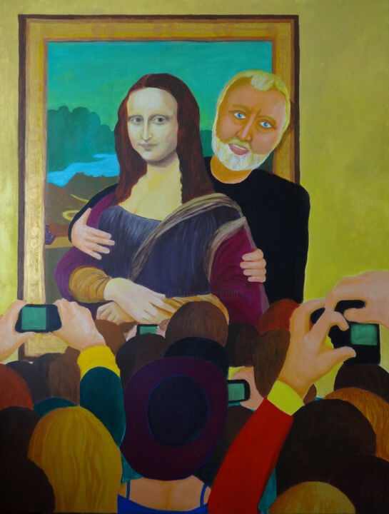 Painting titled "La visite au Louvre…" by Bernard Moutin, Original Artwork, Acrylic