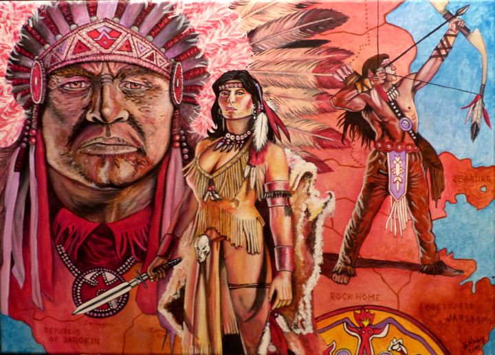 Malerei mit dem Titel "Plain's Indians" von Bernard Niobey, Original-Kunstwerk, Acryl