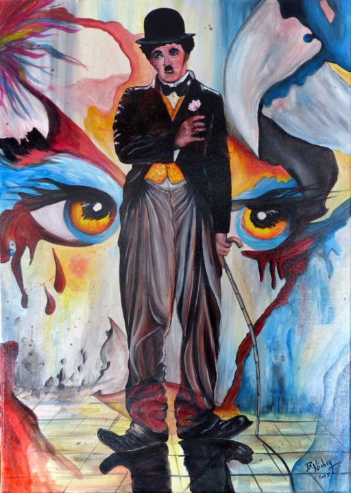 Pintura titulada "Chaplin" por Bernard Niobey, Obra de arte original, Acrílico