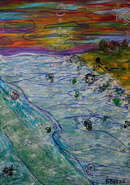 Malarstwo zatytułowany „H091 Tsunami” autorstwa Bernard Pineau, Oryginalna praca, Olej