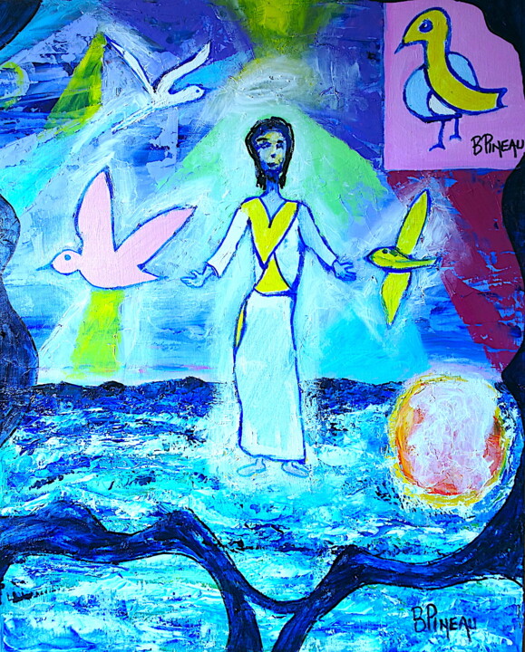 Peinture intitulée "H262F25 Jésus sur l…" par Bernard Pineau, Œuvre d'art originale, Huile