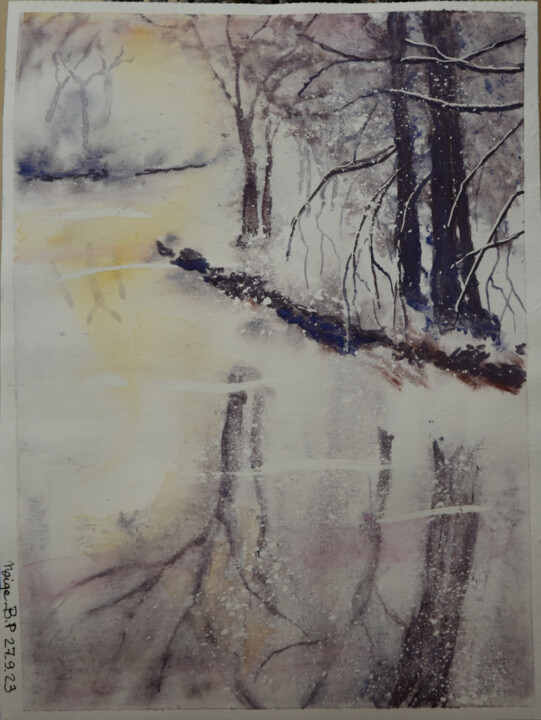 Pintura intitulada "Neige" por Bernard Pothier, Obras de arte originais, Aquarela