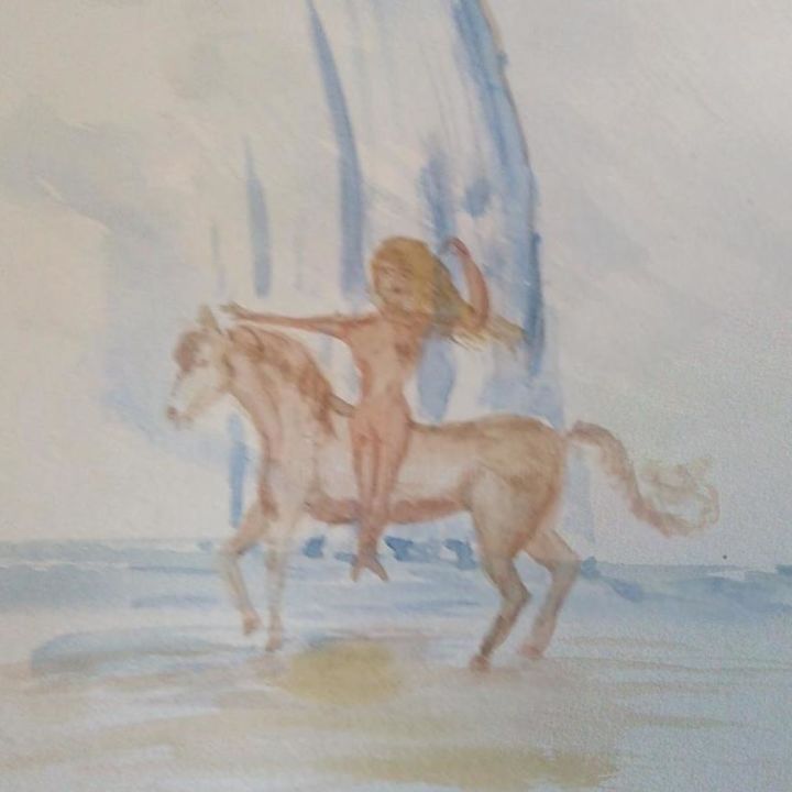 Painting titled "chev-al-long.jpeg" by Bernard Relecom, Original Artwork, Watercolor