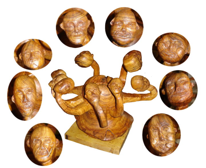 Sculpture titled "Alien-Nations" by Bernard Sabathé, Original Artwork, Wood