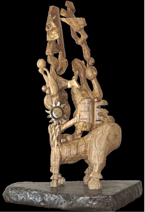 Skulptur mit dem Titel "Piqu'assiette" von Bernard Sabathé, Original-Kunstwerk, Holz
