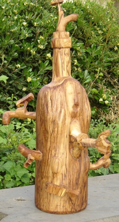 Sculpture titled "Alcooliénation" by Bernard Sabathé, Original Artwork, Wood
