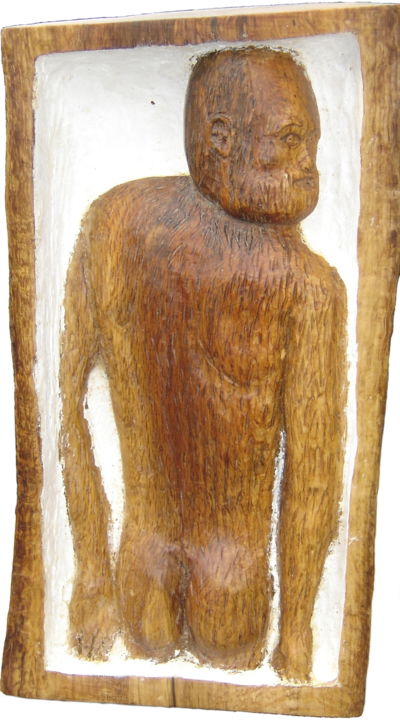 Sculpture titled "L'homme dérangé" by Bernard Sabathé, Original Artwork, Wood