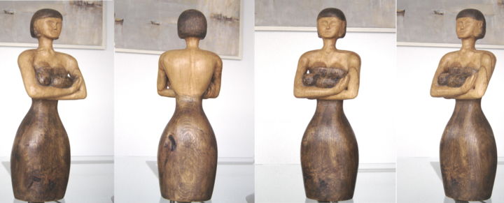 Sculptuur getiteld "Maternité-Albige" door Bernard Sabathé, Origineel Kunstwerk, Hout