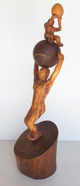 Sculpture titled "Hyas, écologiste?" by Bernard Sabathé, Original Artwork, Wood