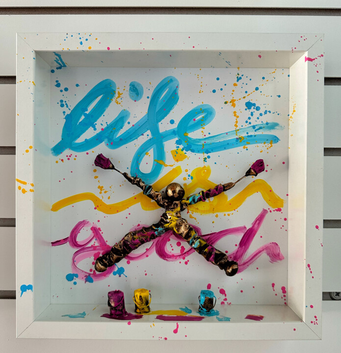 Painting titled "Life is good neon 0…" by Bernard Saint-Maxent, Original Artwork, Acrylic Mounted on Cardboard