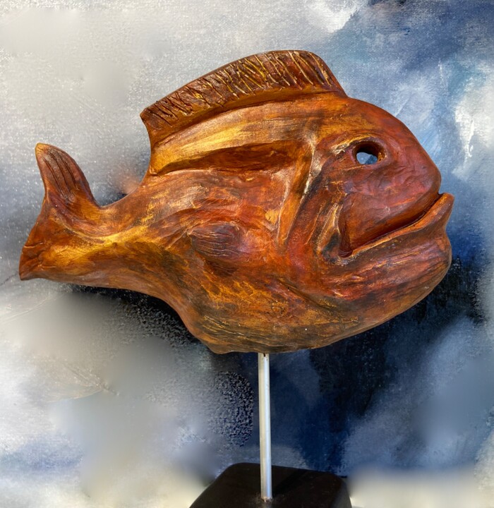 Skulptur mit dem Titel "le poisson" von Bernard Schembri, Original-Kunstwerk, Ton