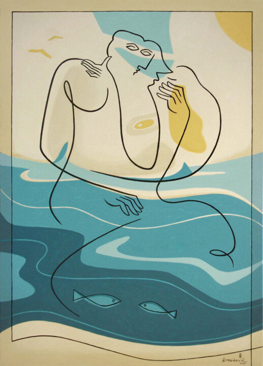 Painting titled "DEEP BLUE WATER" by Bernard Simunovic, Original Artwork, Acrylic