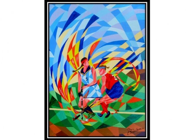 Painting titled "geste sportif" by Bernard Tridera, Original Artwork, Oil