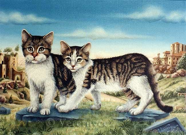 Painting titled "Les chatons d'Athan…" by Bernard Vercruyce, Original Artwork