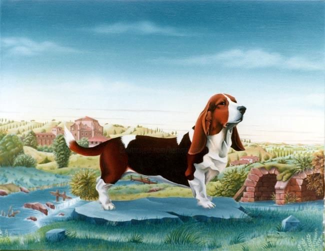 Peinture intitulée "Le basset-Hound de…" par Bernard Vercruyce, Œuvre d'art originale, Huile
