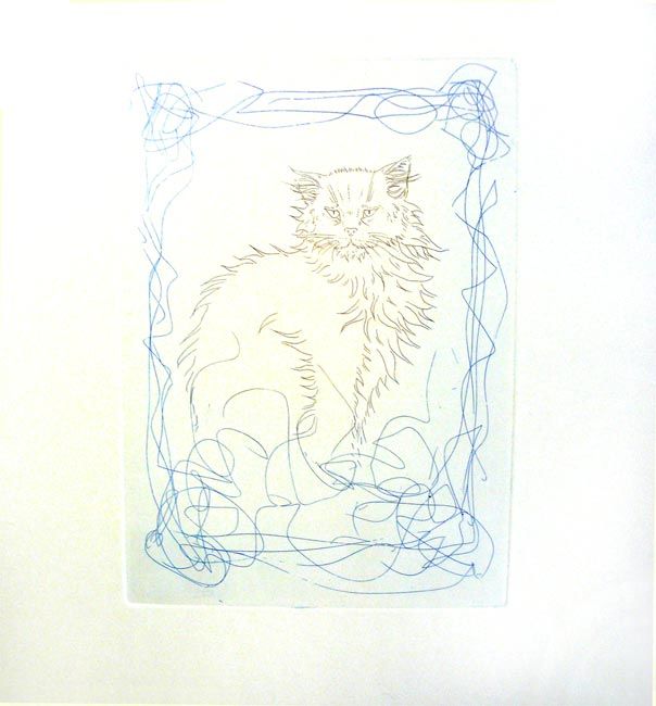 Gravures & estampes intitulée "Le chat venu d'aill…" par Bernard Vercruyce, Œuvre d'art originale, Gravure