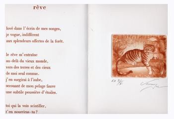 Druckgrafik mit dem Titel "La clef des chats" von Bernard Vercruyce, Original-Kunstwerk, Gravur