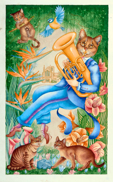 Peinture intitulée "le-tuba" par Bernard Vercruyce, Œuvre d'art originale, Gouache