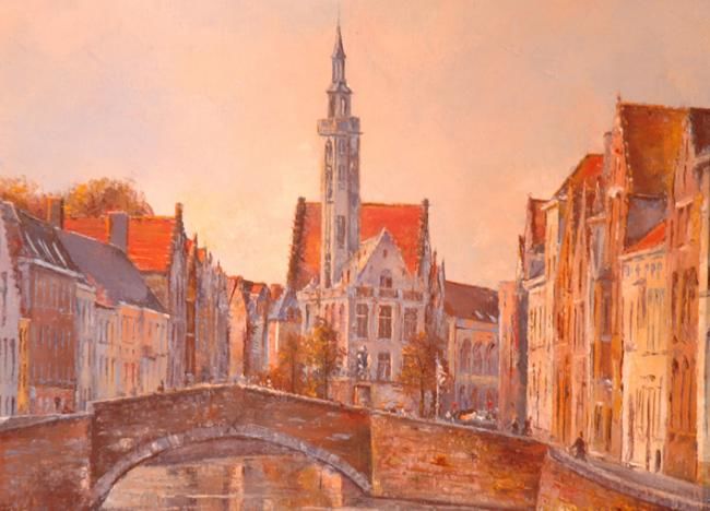 Painting titled "Bruges" by Pierre-Bernard Andrieux, Original Artwork