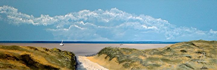 Pintura intitulada "Sur les dunes" por Bernard Cahue, Obras de arte originais, Óleo Montado em Armação em madeira